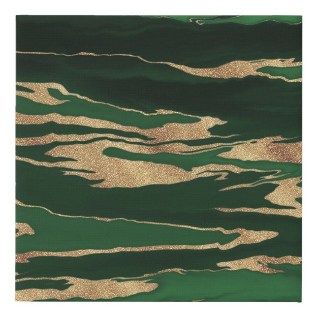 Gold Green Marble Abstract Painting Faux Canvas Print (Front)