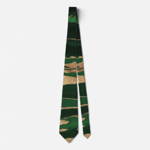 Gold Green Marble Abstract Painting Neck Tie