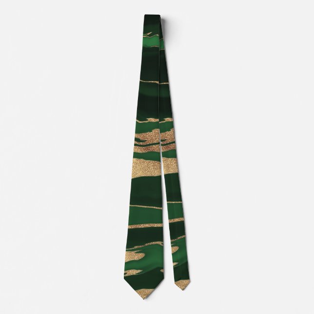 Gold Green Marble Abstract Painting Neck Tie (Front)