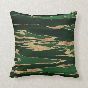Gold Green Marble Abstract Painting Throw Pillow