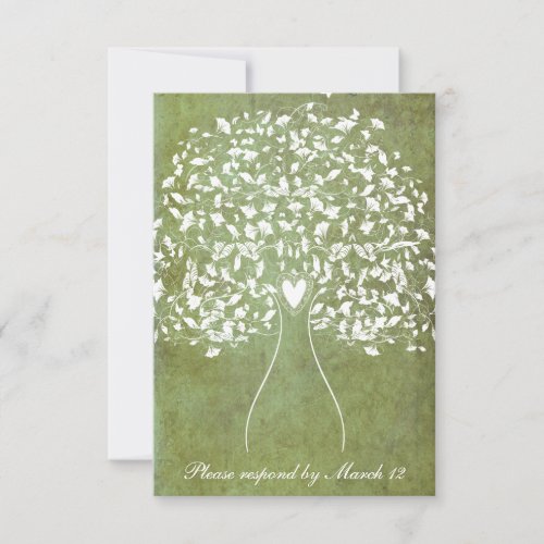 Gold Green Marbled Tree rsvp with envelopes