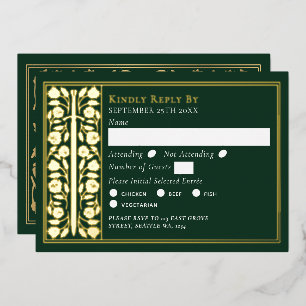 Gold Green Medieval Sword Wedding RSVP Foil Invitation