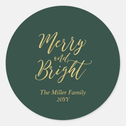 Gold  Green  Merry  Bright Christmas Holiday Classic Round Sticker