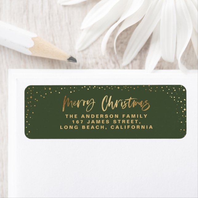 Gold green Merry Christmas stars Label (Insitu)