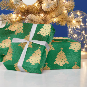 Gold Green Metallic Christmas Tree Holiday Wrapping Paper