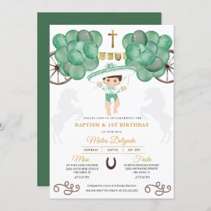 Gold & Green Mexican Baby Boy Charro Baptism Invitation
