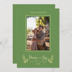 Gold Green Minimalist Chic Christmas Photo Family