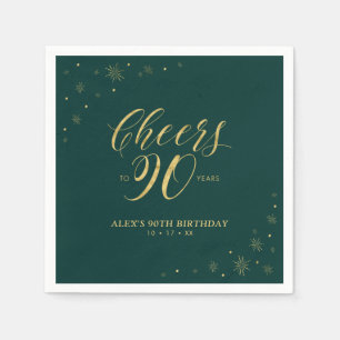 Gold & Green Modern Cheers 90th Birthday Party Napkins