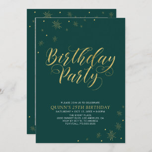 Gold & Green Modern Chic 25th Birthday Party Invitation