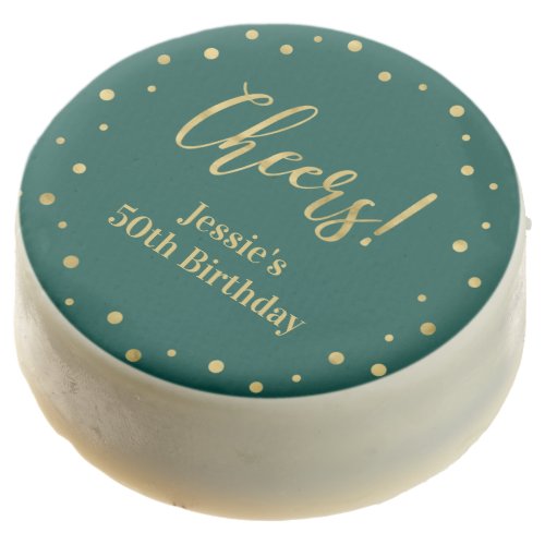 Gold  Green Modern Confetti Cheers Birthday Party Chocolate Covered Oreo