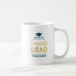 Gold & Green | Modern Graduation Custom Gift Coffee Mug<br><div class="desc">Celebrate your special event with this custom mug. This coffee mug design features stylish gold & green typography " Congrats GRAD " and a graduation cap graphic with custom text. Perfect personalized gift for graduation day! More designs available at my shop BaraBomDesign.</div>