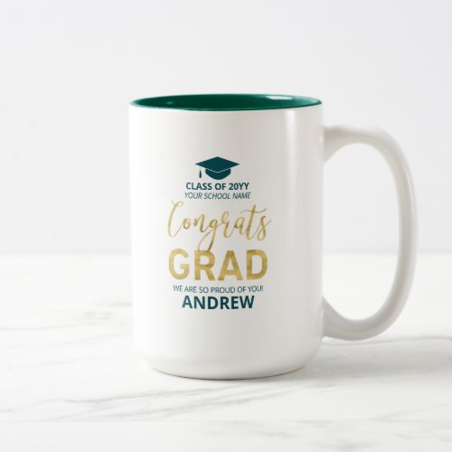 Gold  Green  Modern Graduation Custom Gift Two_Tone Coffee Mug