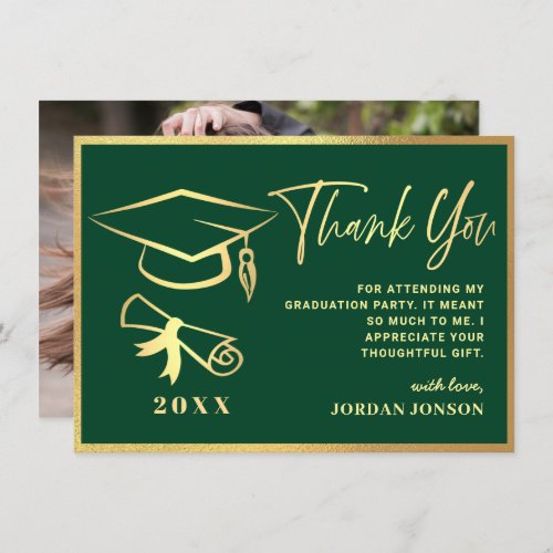 Gold Green Modern Graduation PHOTO Thank You Card - Gold Green Modern Graduation Thank You Card.
For further customization, please click the "Customize" link and use our  tool to design this template. 
If you need help or matching items, please contact me.