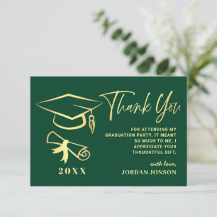 Gold Green Modern Graduation Thank You Card
