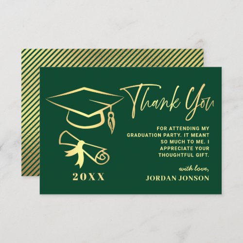 Gold Green Modern Graduation Thank You Card
