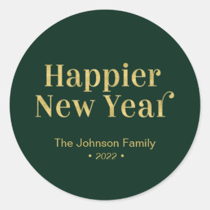 Gold & Green Modern Happy New Year Holiday Classic Round Sticker