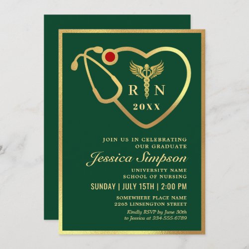 Gold Green Modern Nursing School Graduation Party Invitation