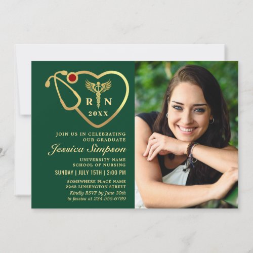 Gold Green Modern Nursing School Graduation Party Invitation