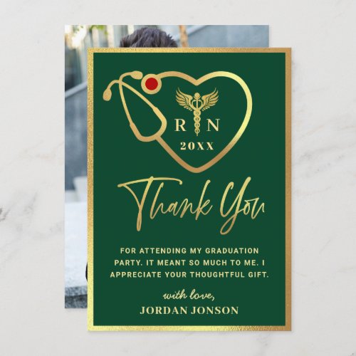 Gold Green Modern Nursing School Graduation Thank You Card - Gold Emerald Green Modern Nursing School Graduation Thank You Card.
For further customization, please click the "Customize" link and use our  tool to design this template. 
If you need help or matching items, please contact me.