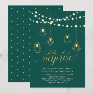 Gold & Green Modern Surprise 50th Birthday Party Invitation
