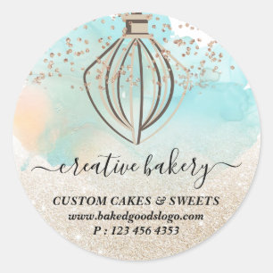 Gold Green ombre sparkle Bakery Pastry Cake Classic Round Sticker