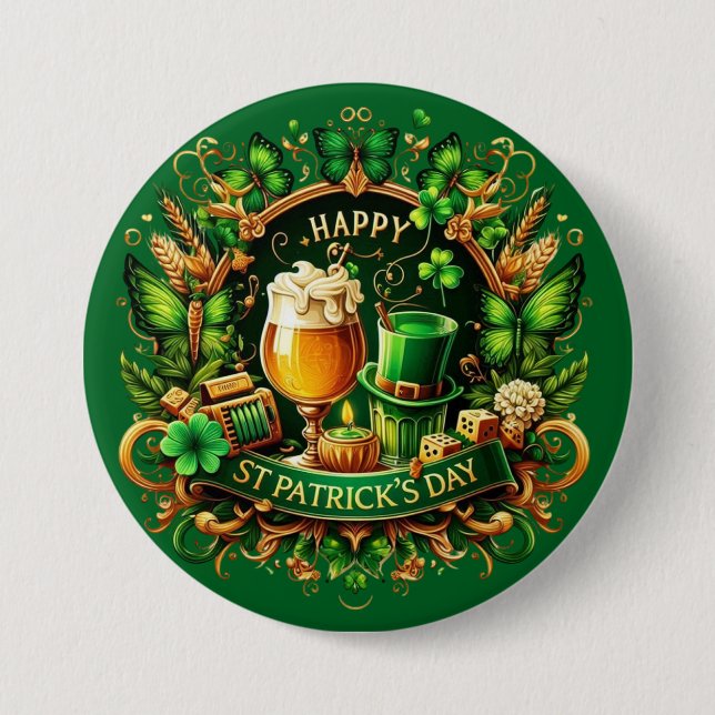 Gold & Green Ornate St. Patrick's Day Celebration Button (Front)