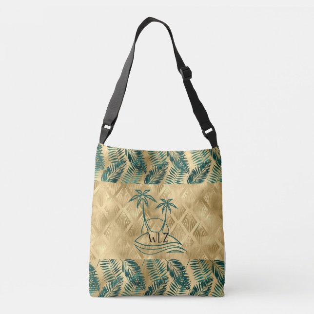 Gold Green Palm Tree Custom Crossbody Bag (Back)