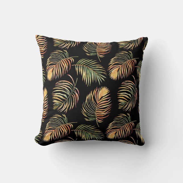 Gold-Green Palms: Watercolor Seamless Pattern. Throw Pillow (Front)