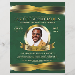 Gold & Green Pastor's Appreciation Church Service  Flyer
