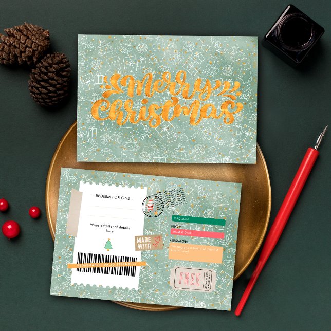 Gold Green Pattern Christmas Ticket Gift Voucher (Creator Uploaded)