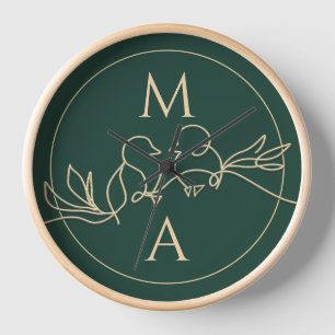 Gold Green Personalized Wedding Clock