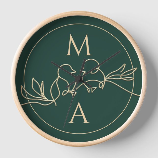 Gold Green Personalized Wedding Clock (Front)