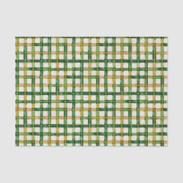 Gold Green Plaid Christmas Tissue Paper (Front)