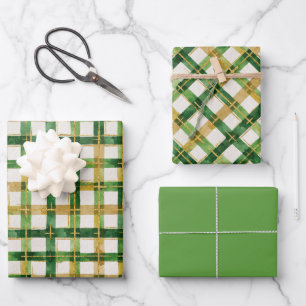  Gold Green Plaid Christmas  Wrapping Paper Sheets