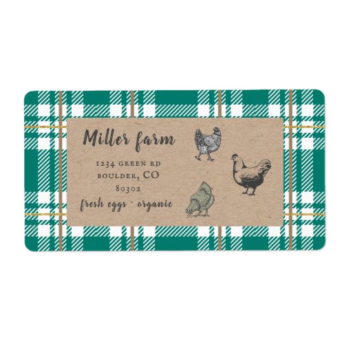 gold green plaid rustic script egg carton label