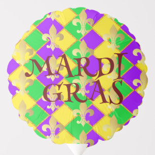 Gold Green Purple Mardi Gras Harlequin Pattern Balloon