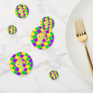 Gold Green Purple Mardi Gras Harlequin Pattern Confetti