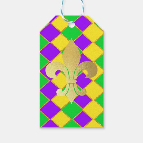 Gold Green Purple Mardi Gras Harlequin Pattern   Gift Tags