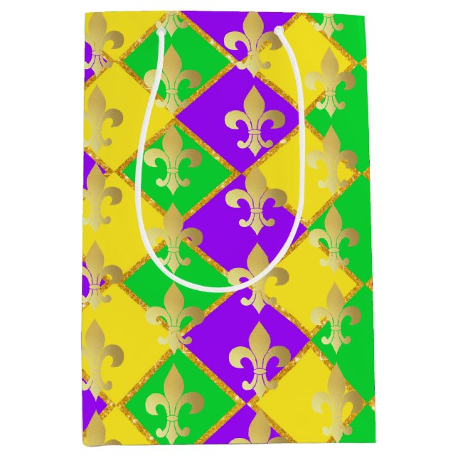 Gold Green Purple Mardi Gras Harlequin Pattern    Medium Gift Bag (Front)