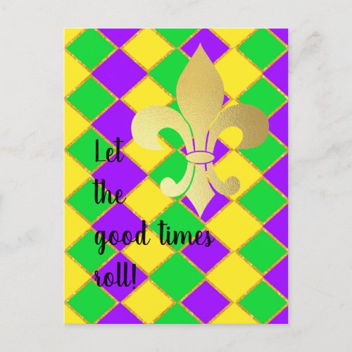 Gold Green Purple Mardi Gras Harlequin Pattern   Postcard