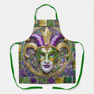 Gold Green Purple Mardi Gras Jester Mask Apron