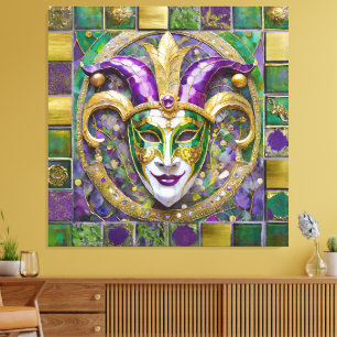 Gold Green Purple Mardi Gras Jester Mask Canvas Print