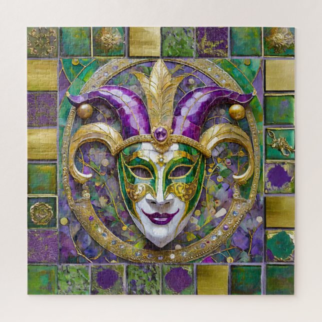 Gold Green Purple Mardi Gras Jester Mask Jigsaw Puzzle (Vertical)