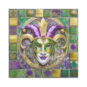 Gold Green Purple Mardi Gras Jester Mask Metal Print