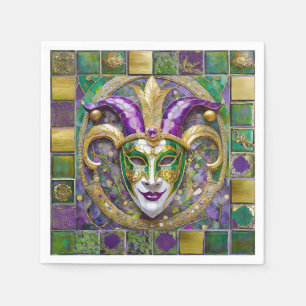 Gold Green Purple Mardi Gras Jester Mask Napkins