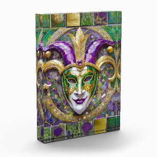 Gold Green Purple Mardi Gras Jester Mask Photo Block