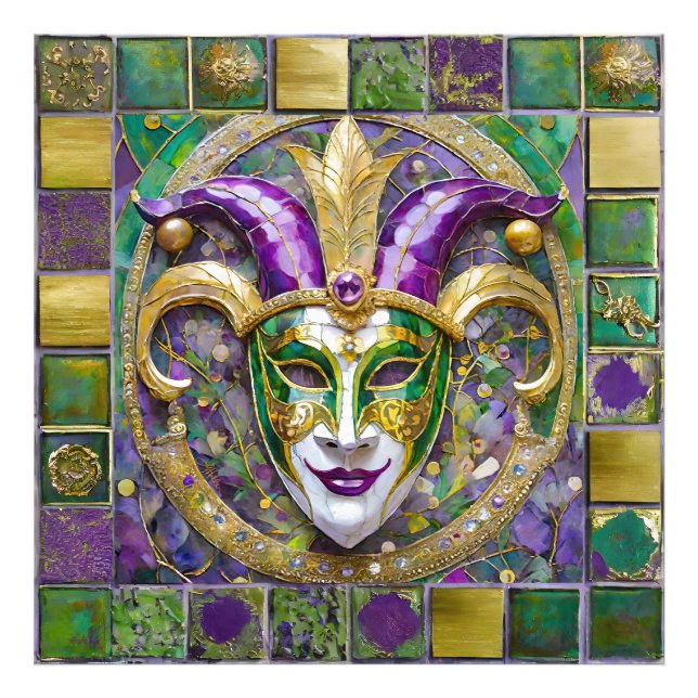 Gold Green Purple Mardi Gras Jester Mask Photo Print (Front)