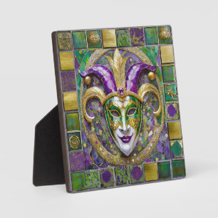 Gold Green Purple Mardi Gras Jester Mask Plaque