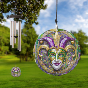 Gold Green Purple Mardi Gras Jester Mask Wind Chime