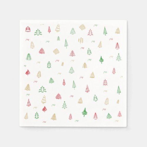 Gold Green Red Christmas Trees Pattern Napkins